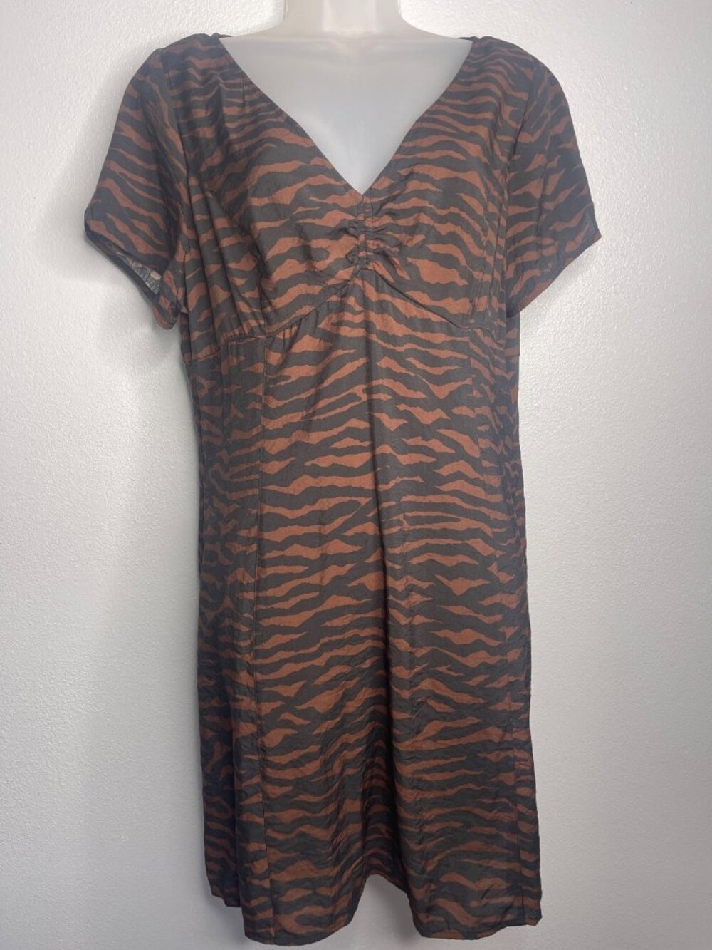 Madewell Animal Print V-Neck Short Sleeve Mini Summer Dress Brown Black SZ14 NWT